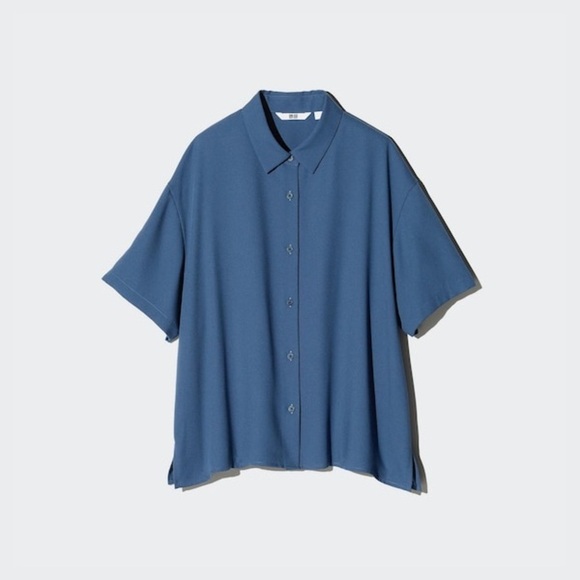 Uniqlo Women’s Rayon Blouse Short Sleeve Button Down Shirt 66 Blue Size XL - Picture 1 of 8